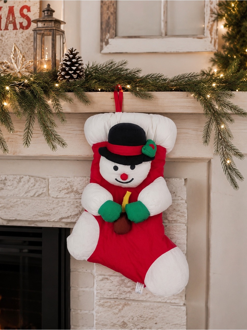 Vintage Telco Creations Puffy Snowman Christmas Stocking Decor